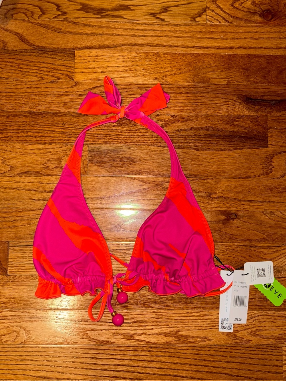 NWT Women’s Magenta Pink & Orange Halter Swim Top Size D